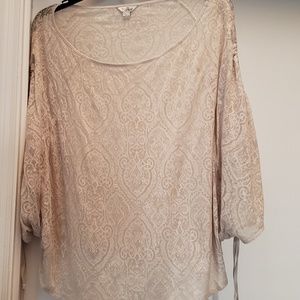 Guess Sheer Tan Top with Drawstring sleeves